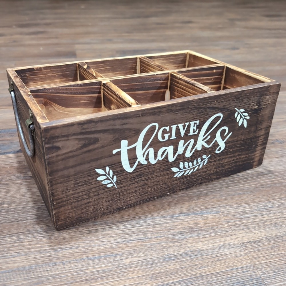 Retro Give Thanks Wooden 6 Pack Wine/Bottle Crate Panier With Handles 12x8x5